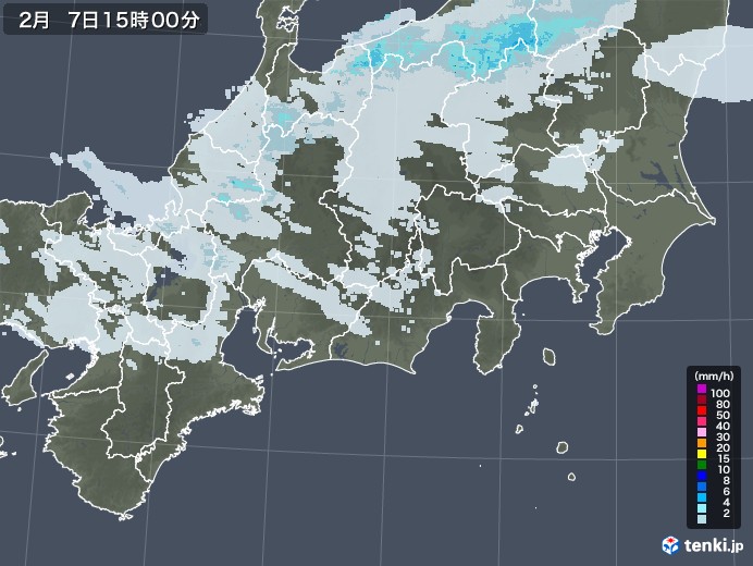 東海地方の雨雲レーダー(2021年02月07日)
