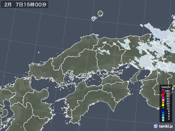 中国地方の雨雲レーダー(2021年02月07日)