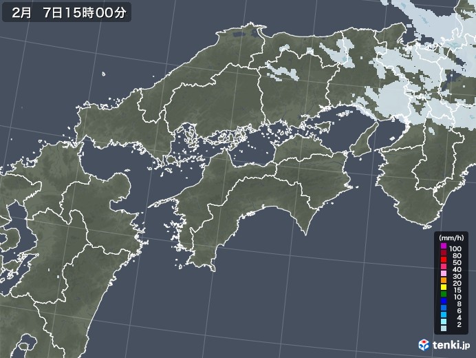 四国地方の雨雲レーダー(2021年02月07日)