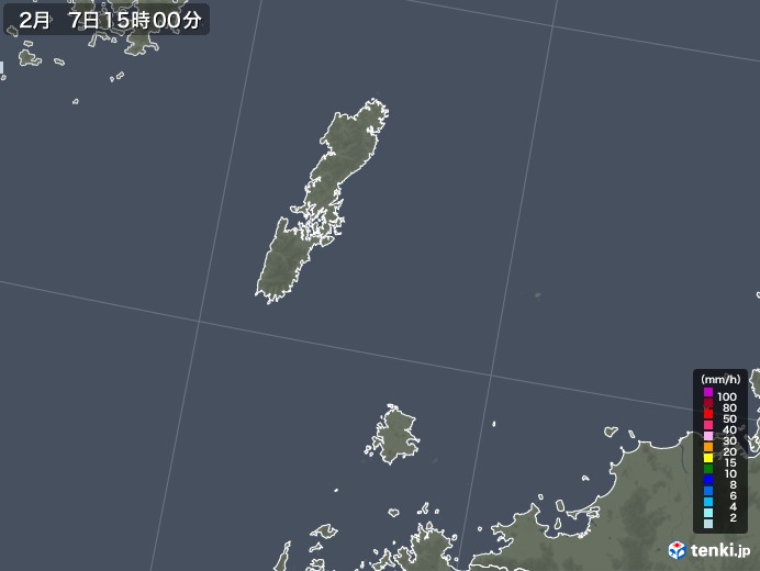 壱岐・対馬(長崎県)の雨雲レーダー(2021年02月07日)