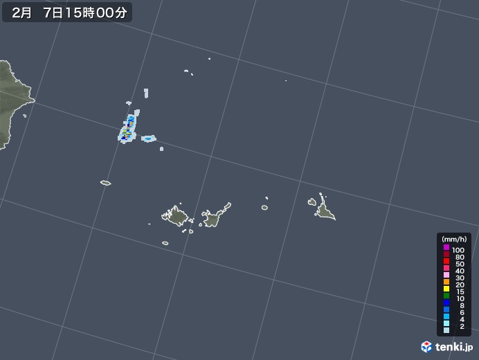 宮古・石垣・与那国(沖縄県)の雨雲レーダー(2021年02月07日)