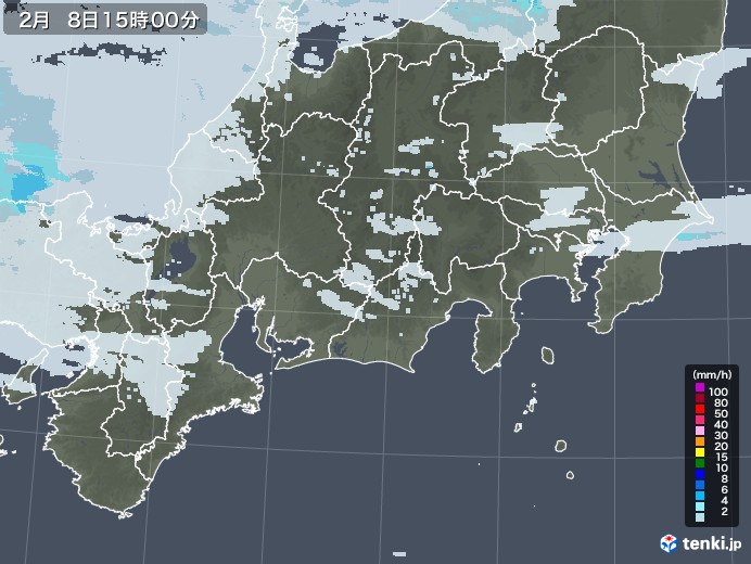 東海地方の雨雲レーダー(2021年02月08日)