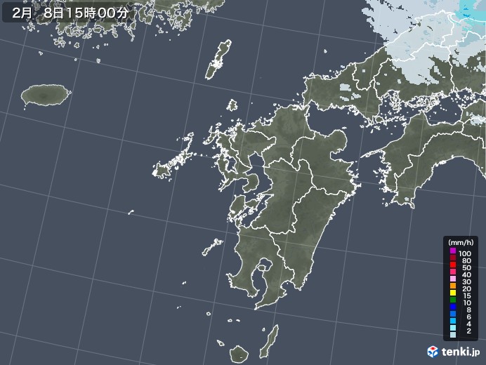 九州地方の雨雲レーダー(2021年02月08日)