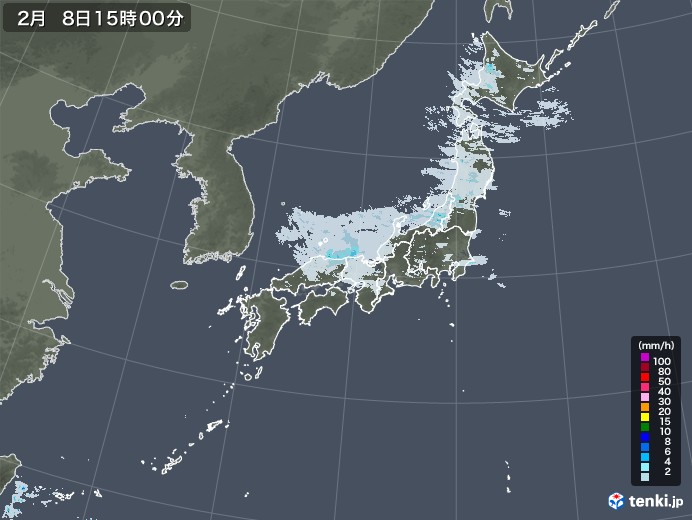 雨雲レーダー(2021年02月08日)