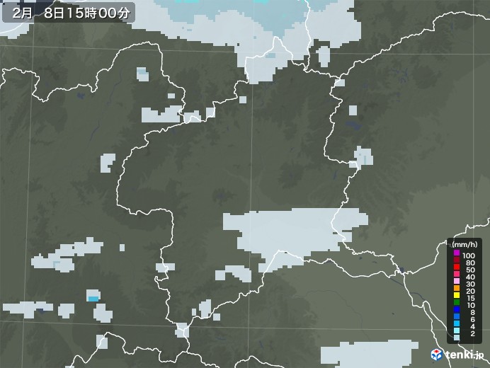 群馬県の雨雲レーダー(2021年02月08日)