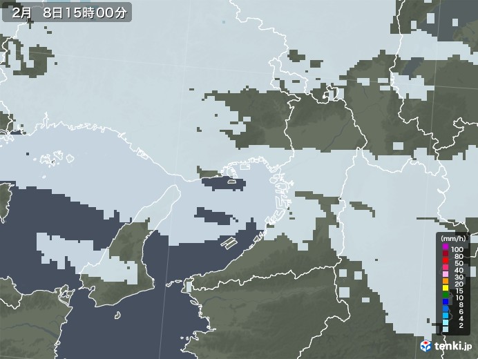 大阪府の雨雲レーダー(2021年02月08日)
