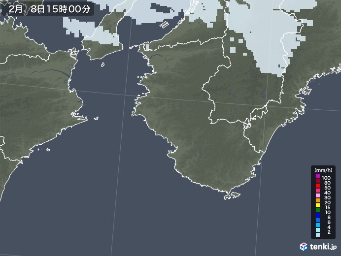 和歌山県の雨雲レーダー(2021年02月08日)