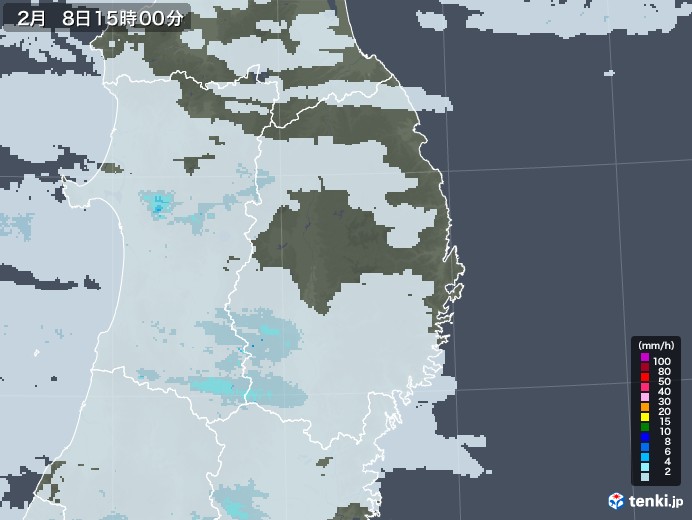 岩手県の雨雲レーダー(2021年02月08日)