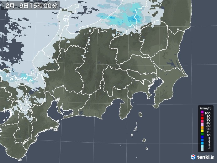 関東・甲信地方の雨雲レーダー(2021年02月09日)