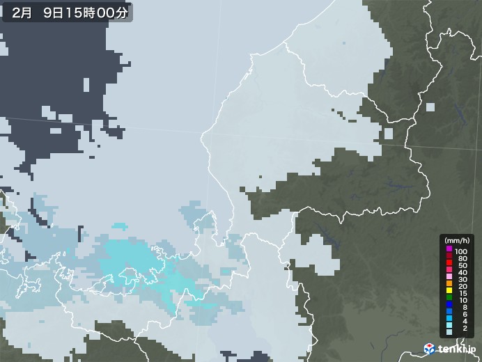 福井県の雨雲レーダー(2021年02月09日)