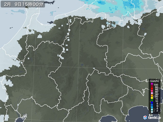 長野県の雨雲レーダー(2021年02月09日)