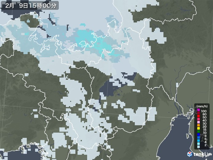 滋賀県の雨雲レーダー(2021年02月09日)