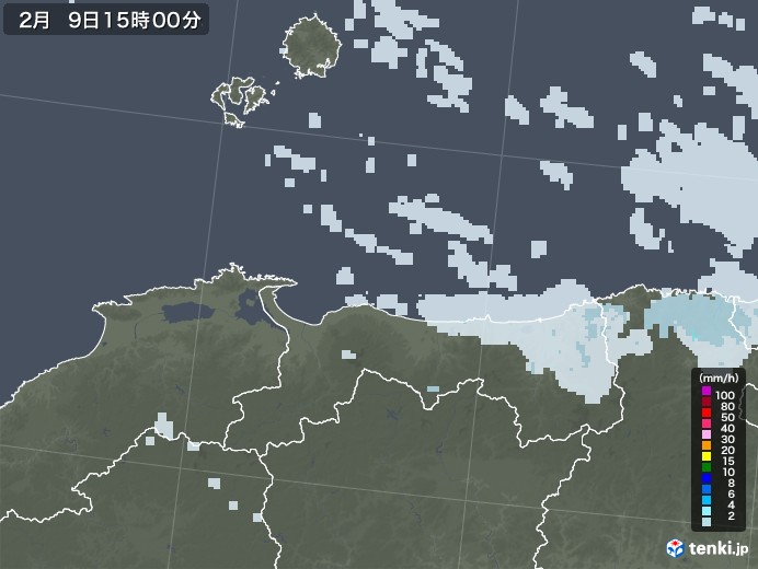 鳥取県の雨雲レーダー(2021年02月09日)