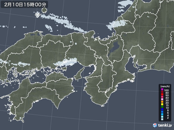 近畿地方の雨雲レーダー(2021年02月10日)