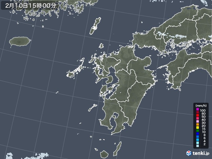 九州地方の雨雲レーダー(2021年02月10日)