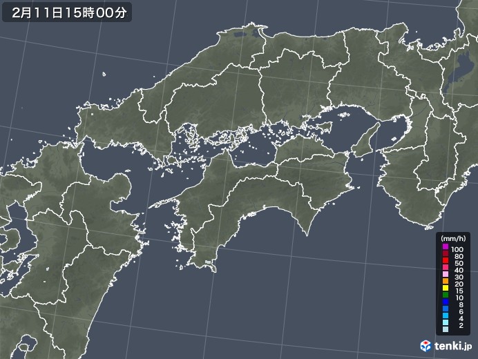 四国地方の雨雲レーダー(2021年02月11日)