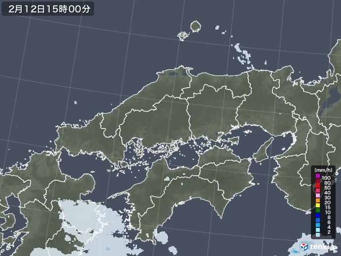 中国地方の雨雲レーダー(2021年02月12日)