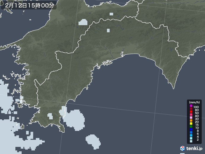 高知県の雨雲レーダー(2021年02月12日)