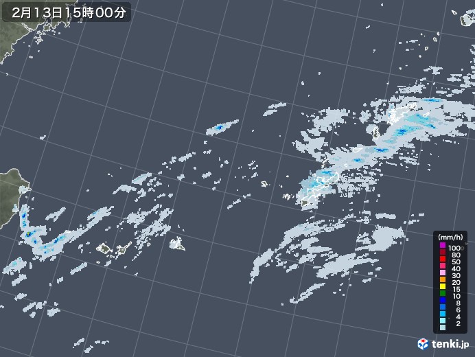沖縄地方の雨雲レーダー(2021年02月13日)