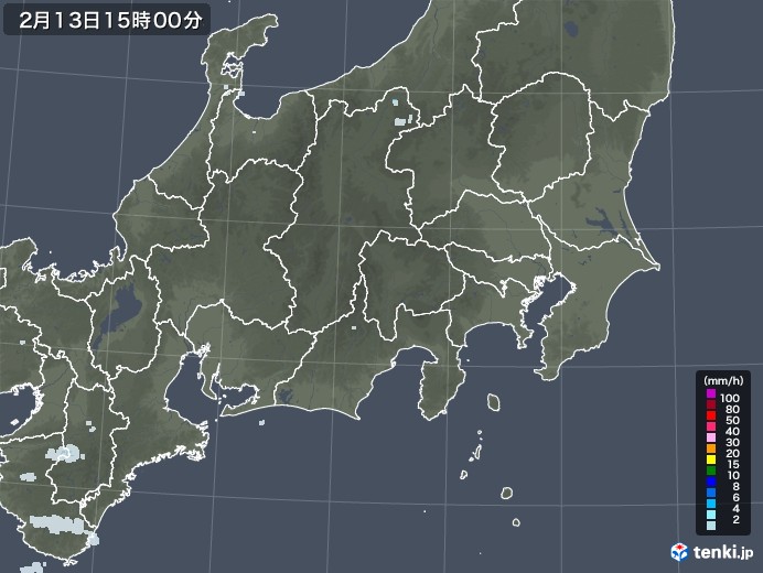 関東・甲信地方の雨雲レーダー(2021年02月13日)