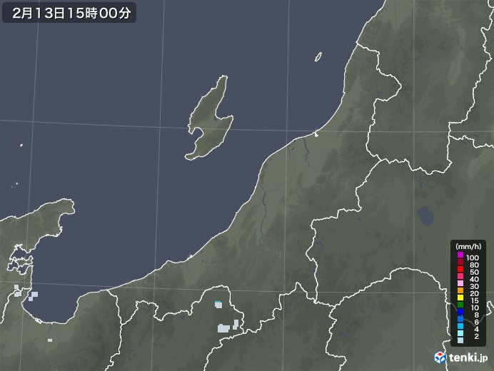 新潟県の雨雲レーダー(2021年02月13日)