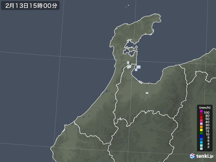 石川県の雨雲レーダー(2021年02月13日)
