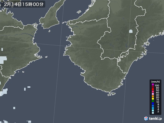 和歌山県の雨雲レーダー(2021年02月14日)