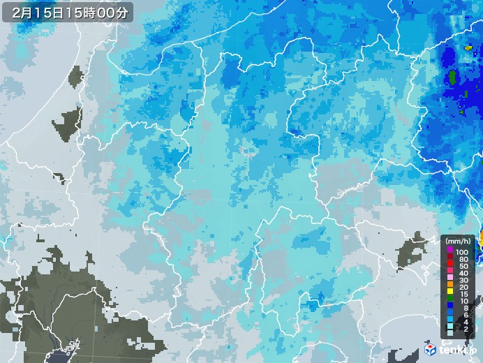 長野県の雨雲レーダー(2021年02月15日)