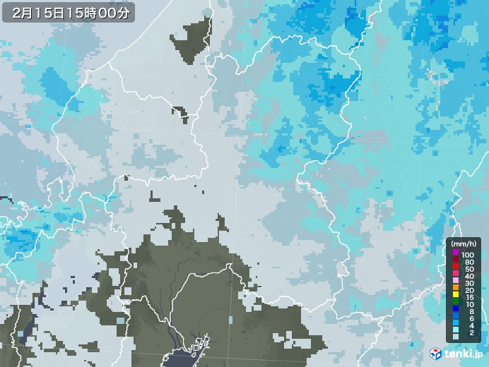 岐阜県の雨雲レーダー(2021年02月15日)