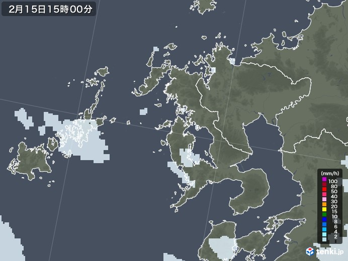 長崎県の雨雲レーダー(2021年02月15日)