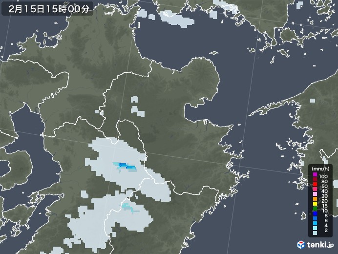 大分県の雨雲レーダー(2021年02月15日)