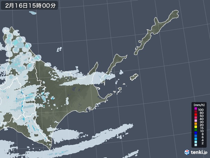 道東の雨雲レーダー(2021年02月16日)
