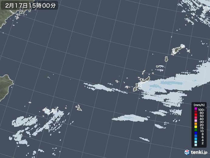 沖縄地方の雨雲レーダー(2021年02月17日)