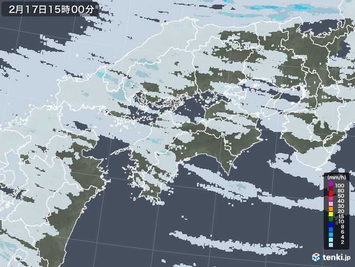 四国地方の雨雲レーダー(2021年02月17日)