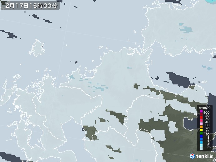 福岡県の雨雲レーダー(2021年02月17日)