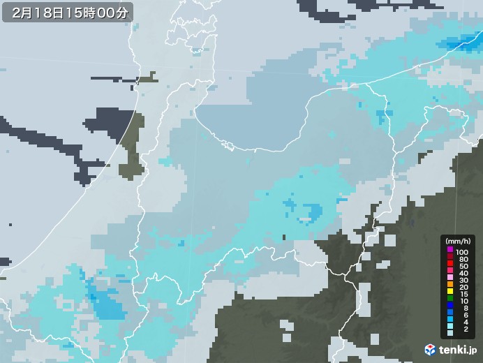 富山県の雨雲レーダー(2021年02月18日)