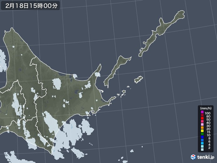 道東の雨雲レーダー(2021年02月18日)