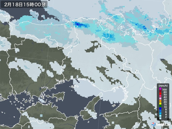 兵庫県の雨雲レーダー(2021年02月18日)