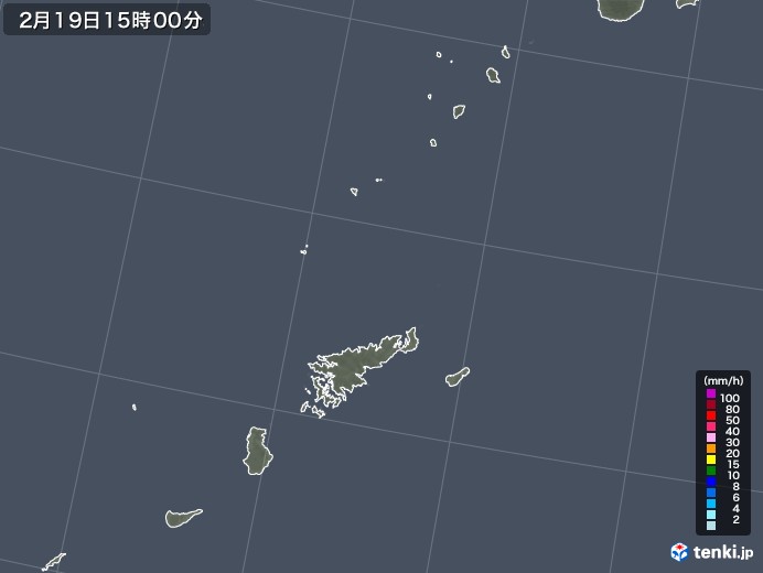 奄美諸島(鹿児島県)の雨雲レーダー(2021年02月19日)