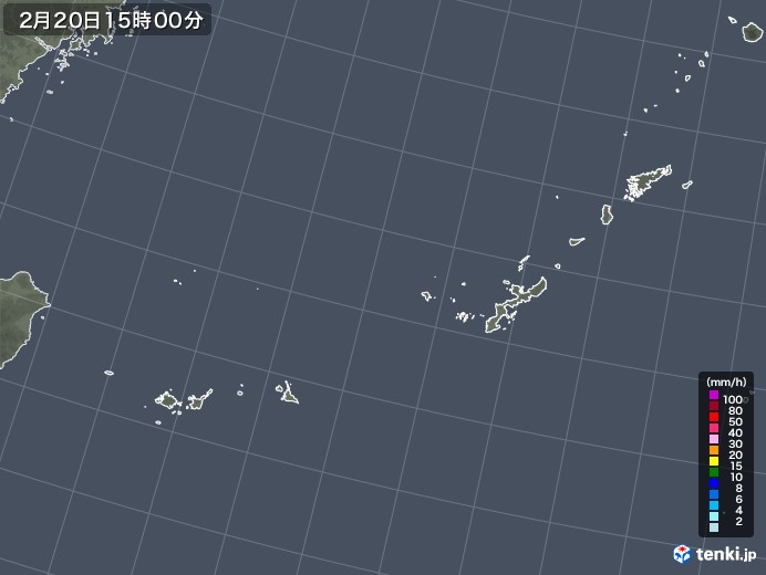 沖縄地方の雨雲レーダー(2021年02月20日)