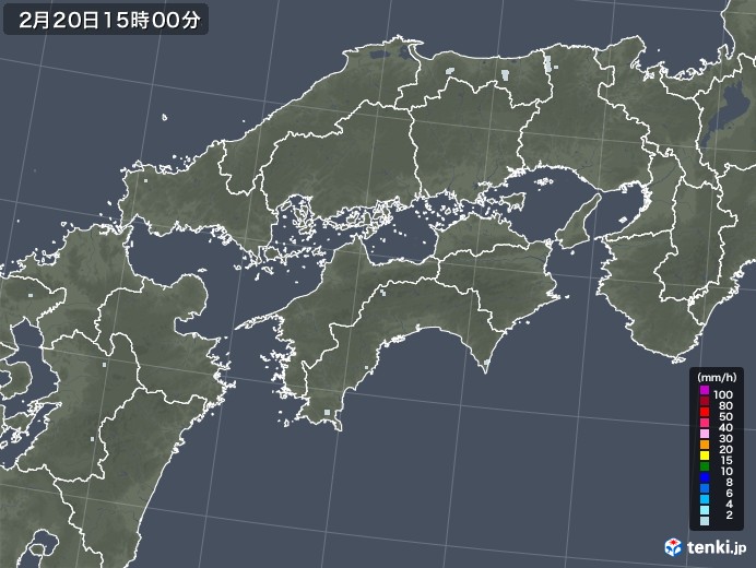 四国地方の雨雲レーダー(2021年02月20日)
