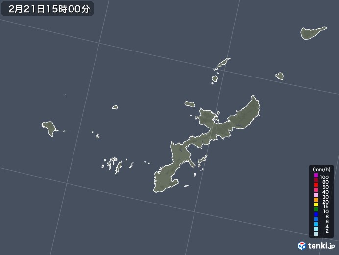 沖縄県の雨雲レーダー(2021年02月21日)