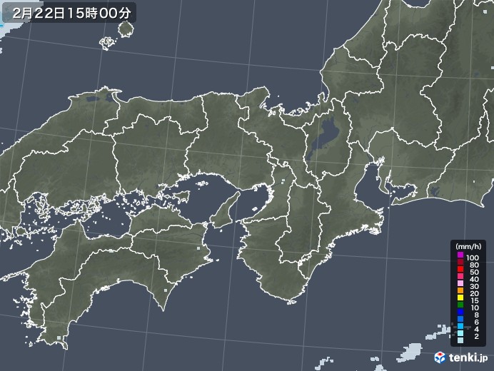 近畿地方の雨雲レーダー(2021年02月22日)