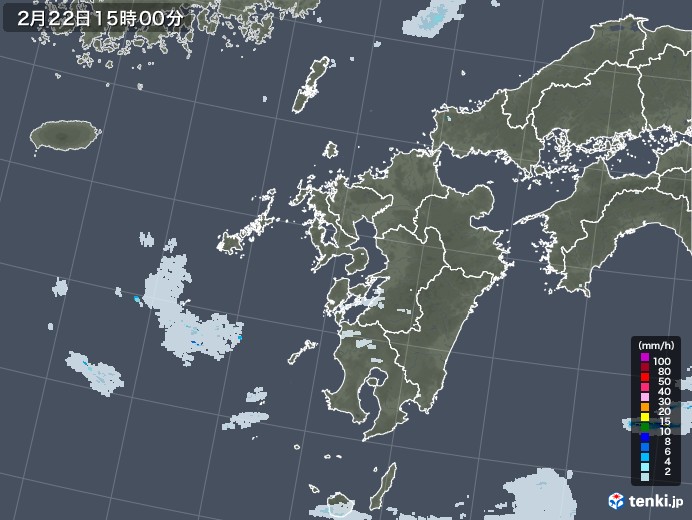 九州地方の雨雲レーダー(2021年02月22日)