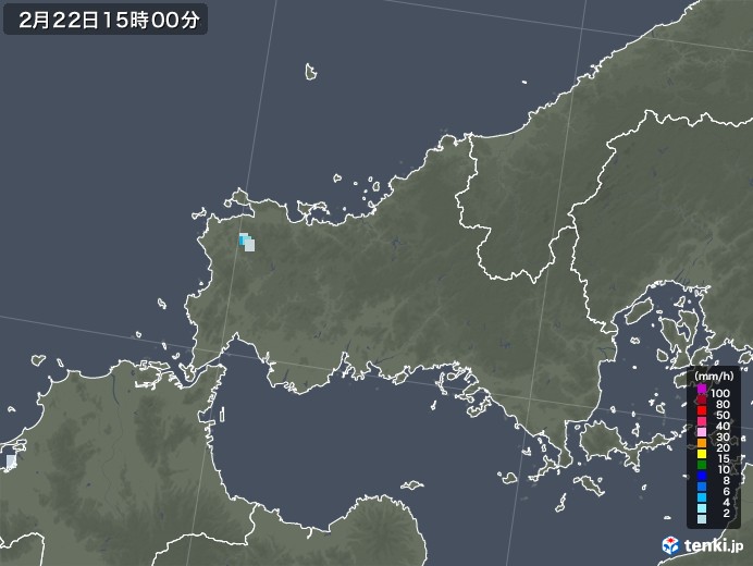 山口県の雨雲レーダー(2021年02月22日)