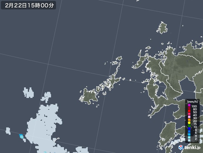 五島列島(長崎県)の雨雲レーダー(2021年02月22日)