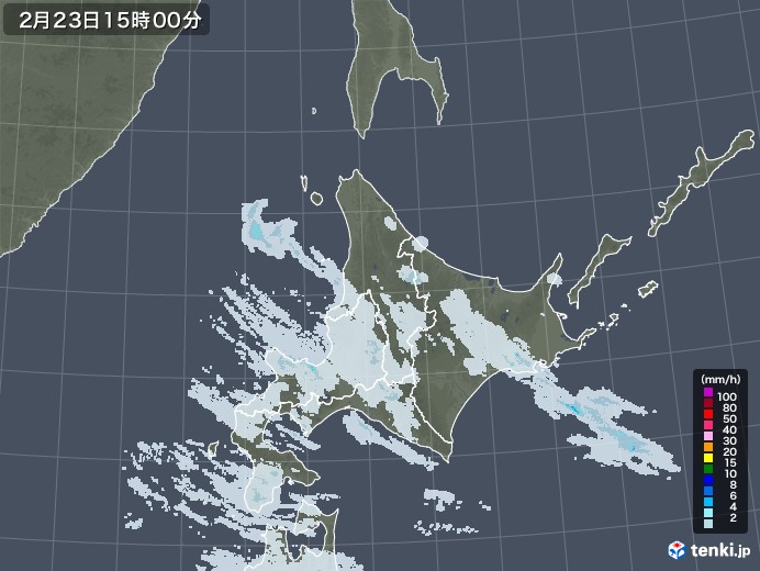 北海道地方の雨雲レーダー(2021年02月23日)