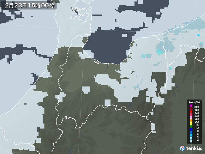 富山県の雨雲レーダー(2021年02月23日)