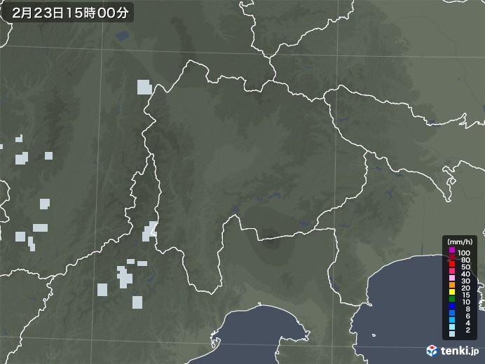 山梨県の雨雲レーダー(2021年02月23日)