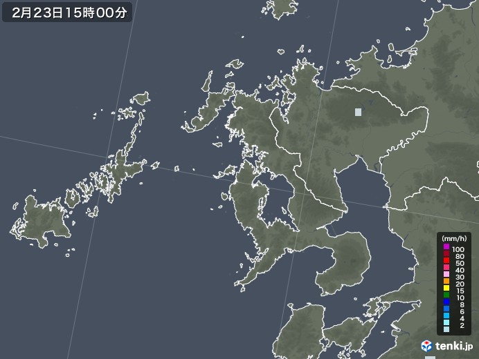 長崎県の雨雲レーダー(2021年02月23日)